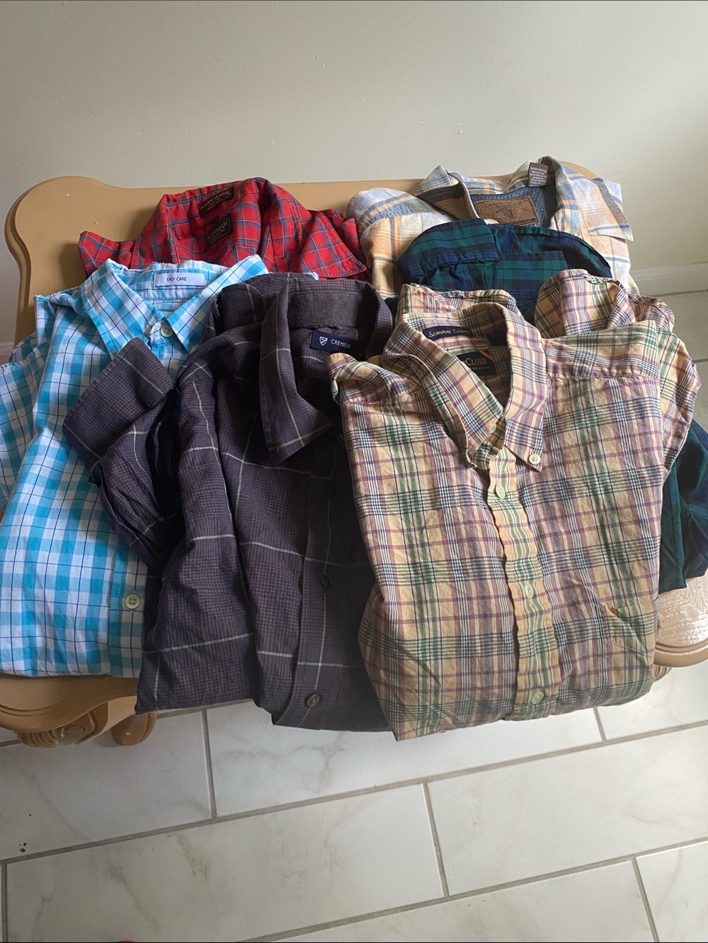 Classic Plaid Button-Down Shirt - Tan/Green Plaid